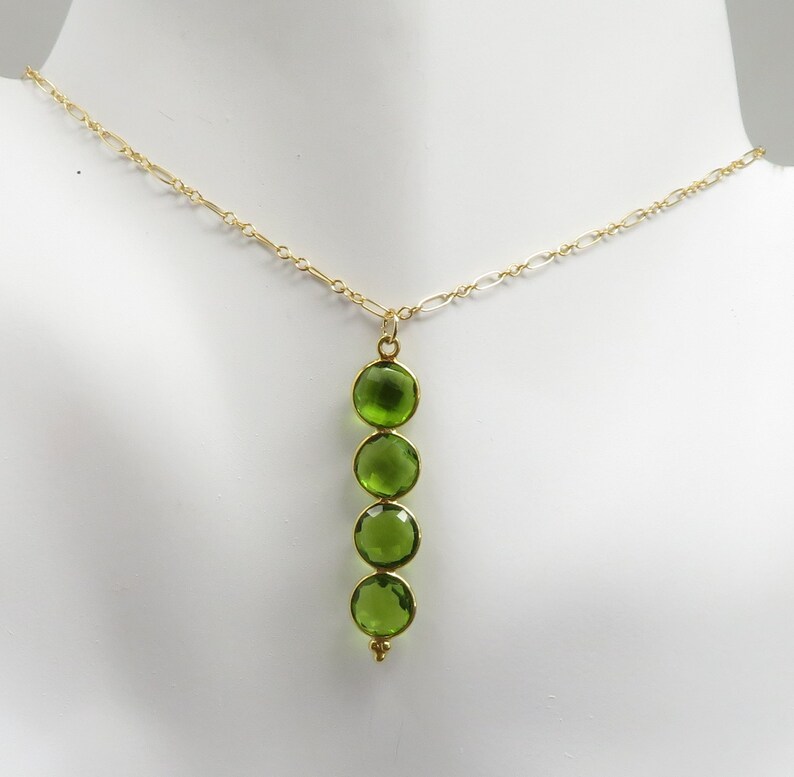 Four Tier Natural Bezel Cut Peridot Chandelier Pendant Necklace