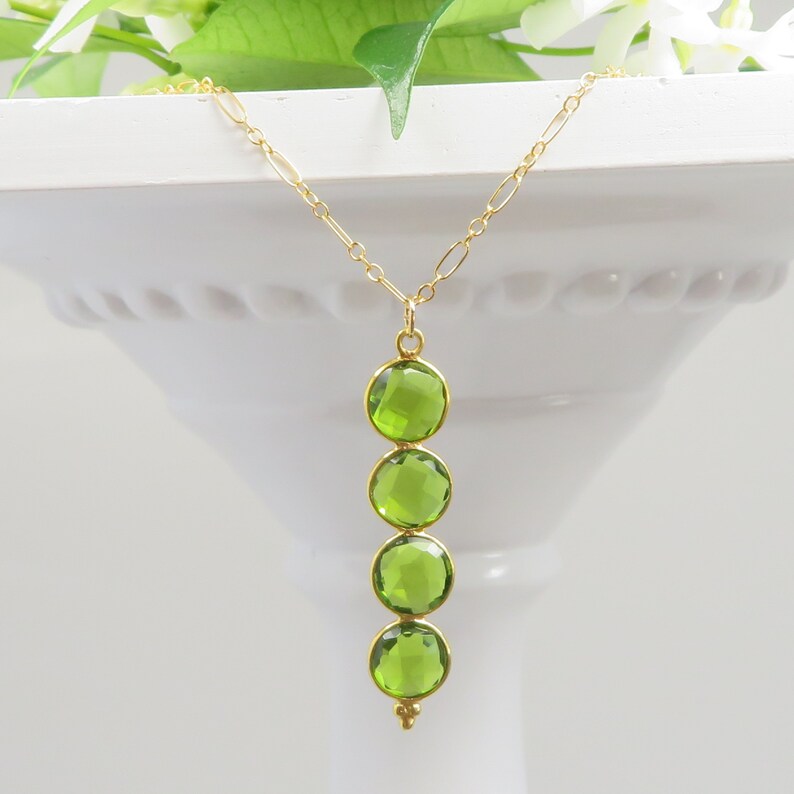 Four Tier Natural Bezel Cut Peridot Chandelier Pendant Necklace