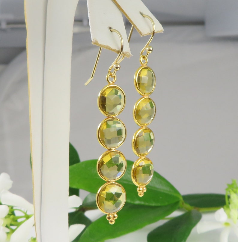 Four Dazzling Citrine Stones Chandelier Pendant Earrings