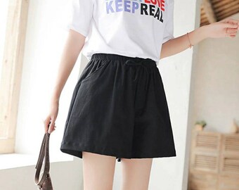 plus size black linen shorts
