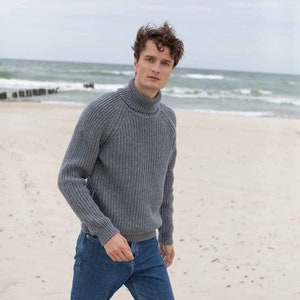Simple gray pullover sweater men, Merino wool turtleneck, Warm winter knitted sweater, Hand knit soft wool scandinaviand men jumper LAND