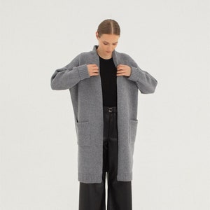 Long Cashmere wool cardigan, Women merino open front sweater, Cosy knitted long jacket, Natural wool coat, Wool jacket RIVIERA /natural grey