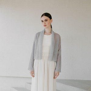 Elegant Mohair Cover up Sweater, White Mohair Wedding Shawl, Classy Bridal Knit Jacket, Women Casual Mohair Cardigan/ ADELE