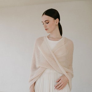 Luxurious Wedding Cape Shawl, Light Bridal Wrap Shawl, White Mohair Cape, Bridal Mohair Cover up, Elegant wedding knitted Shrug/ MAGNOLIA image 1