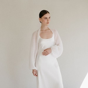 Bridal Cover up Bolero Shawl, Wedding Mohair Shrug, Lightweight Open Front Bridal Sweater, Wedding Soft Mohair Knitted Shrug / ELIZABETH