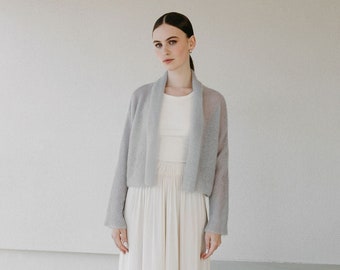 Elegant Mohair Cover up Sweater, White Mohair Wedding Shawl, Classy Bridal Knit Jacket, Women Casual Mohair Cardigan/ ADELE