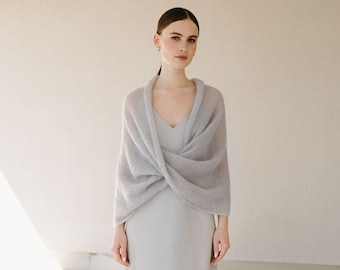 Modern Wedding Wrap Shrug, Elegant Knitted Bolero, Wedding Wrap Cape, Bridal Knitted Shrug, Mohair Wrap Shawl / MAGNOLIA