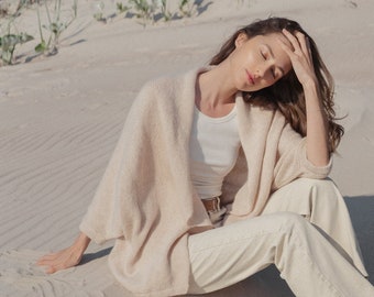 Wool Cape Poncho, Loose Fit Woolen Poncho, Knitted Lightweight Wool Cape, Warm Cover Up for Women, Open Front Women Cape / MIST