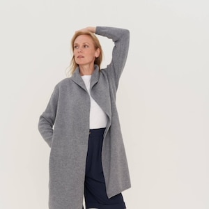 Oversized knitted cardigan, Minimalist grey woolen coat, Women's merino jacket, Cashmere wool sweater MOSS / natural grey