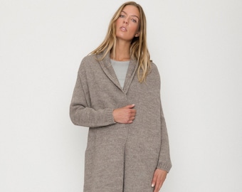 Oversized Women's Cardigan In Cacao Colour, Natural Merino Wool Coat, Knitted Cashmere Warm Coat MOSS / cacao