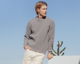 Gray Wool Sweater Crew Neck for Men, Scandinavian Style Winter Men Pullover, Merino Wool Pullover TORO