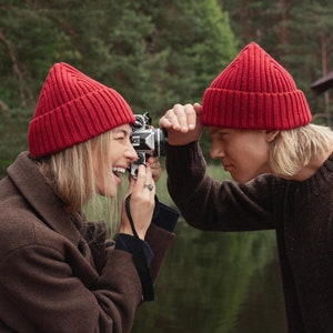 Handgestrickte Wollmütze für Paare, Merino-Fischer-Rippenstrickmütze, perfektes Wintergeschenk für Männer und Frauen, perfektes Geschenk für Paare