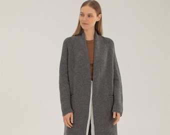 Elegant knitted merino cardigan, Soft women overisized open front jacket, Cashmere wool coat, Knit woolen long sweater / SARA