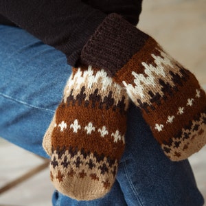 Natural wool Bernie Sanders woolen mittens, Winter crochet gloves, Bernie mittens knit, Warm brown mittens, Bernie Sanders fingerless gloves image 1