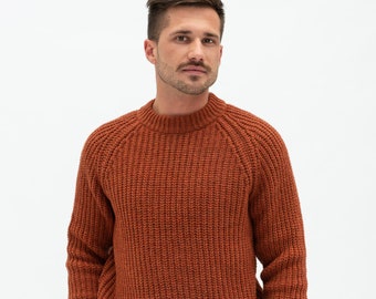 Wool Sweater for Man, Hand Knitted Men Sweater, Natural Merino Wool Sweater, Gift for Dad, Soft Merino Yarns Crew Neck Top TORO