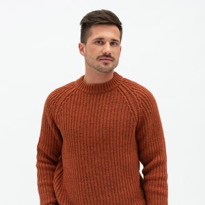 Wool Sweater for Man, Hand Knitted Men Sweater, Natural Merino Wool Sweater, Gift for Dad, Soft Merino Yarns Crew Neck Top TORO