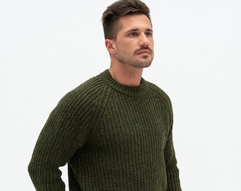 Merino Wool Mens Wool Sweater Crew Neck, Natural Merino Warm Pullover for Man, Warm Gift for Him TORO / khaki