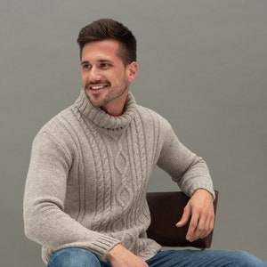 Merino Wool Turtleneck Sweater, Men's Turtleneck, Natural Wool Turtleneck Top, Hand Knitted Pullover HUGO image 1