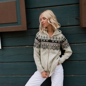 Knitted Wool Jumper, Hooded Jacket with Zip, Organic Wool Sweater for Women SKY zdjęcie 1