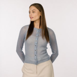 Suéter SuperKid Mohair Light Cardigan, suéter de malla, suéter Mohair ligero minimalista con botones, suéter de boda Mohair / JASMINE