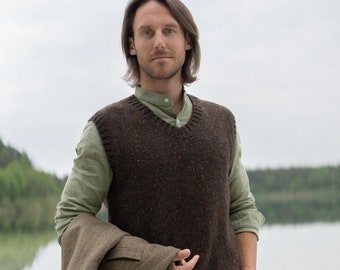 Scandinavian Tweed Sleeveless Sweater, Mens Merino Mohair Wool Knit Vest, Knitted Vest Waistcoat / ADAM