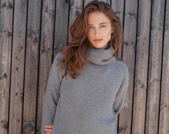 Casual Turtleneck Sweater in Warm Knit Fabric, Cozy Honeycomb pullover top,  Chunky Knit Pullover, Cold Weather Sustainable Fashion/ BEATRICE