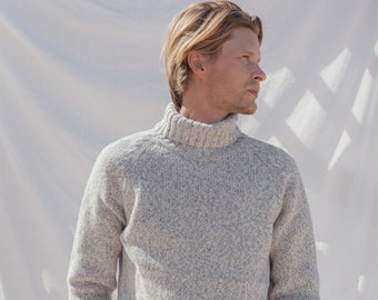 Pull homme scandinave en laine mérinos douce, pull en laine hygge pour hommes, col roulé en laine mérinos, pull en tricot d'automne chaud / DAVID