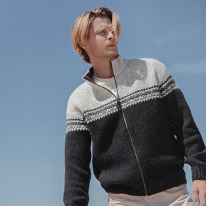 New Wool Sweater for Men with Ornaments, Scandinavian Style 100% Woolen Top for Men, Christmas Sweater Gift for Men / LEONARDO