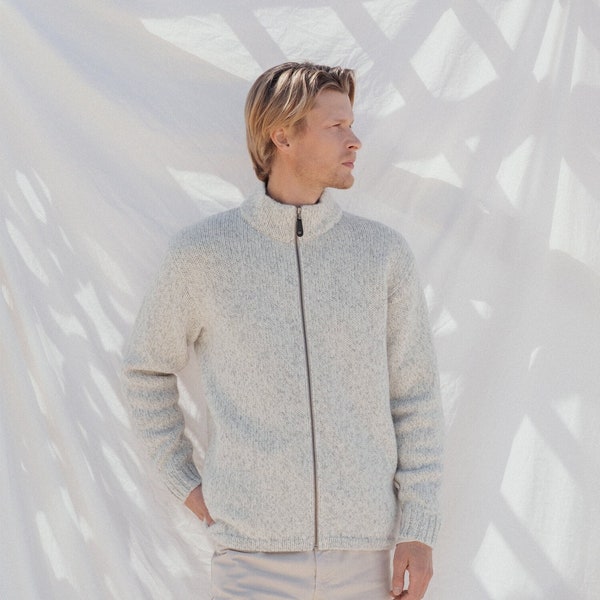 Minimalistic New Wool Sweater with Pockets, Scandinavian Wool Sweater, New Wool Cardigan With Zipper, Light Melange Winter Sweater / CAMERON