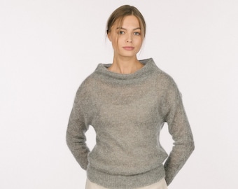 Pull à col roulé élégant en mohair pour femme, pull duveteux, pull en maille légère en mohair SuperKid, cardigan léger sans couture / GABRIELLA