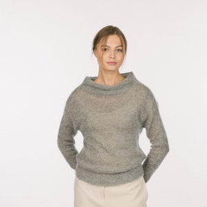 Lady Elegant Mohair Turtleneck Sweater, Fluffy Pullover, SuperKid Mohair Light Mesh sweater, Seamless Lightweight Cardigan / GABRIELLA