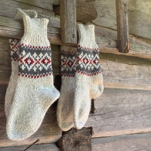 Ready to Ship Knitted Warm Winter Socks, Hand Knitted Scandinavian Style Boots Socks, Handgestrickte Socken Woolen Socks for Christmas Gift image 8