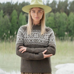 Boho sweater women pullover, Boho top for women, Nordic woolen pullover sweater, Hand knit warm pure wool jumper / ONA