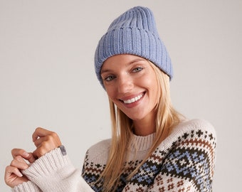 Bonnet tricoté en laine mérinos pour femmes, bonnet en laine naturelle, bonnet d’hiver en cachemire, bonnet chaud tricoté à la main d’hiver, accessoires de tête pour femmes en laine