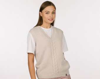 Minimalistic Cashmere Sweater Vest Top, Vintage Style Vest Top, Womens Knitted Vest, Handmade wool vest, Vintage Merino Vest / ANNE
