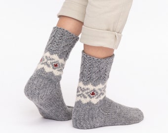Hand Knitted Wool Socks For Christmas, Cosy Vintage Woolen Socks, Gray Natural Wool Boots Socks, Christmas Gift Idea
