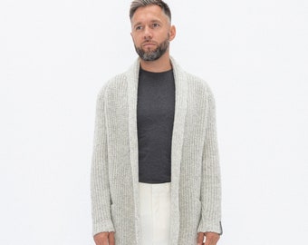 Supreme Merino Wool Men's Cardigan with Pockets, Scandinavian Style Light Melange Sweater for Men, Soft Woolen Cardigan BENJAMIN