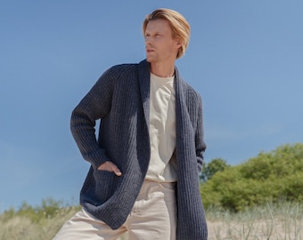 Classic Open Front Mens Cardigan, Cozy Casual Sweater, Stylish Winter Knit, Handcrafted Merino Wool Mens Cardigan Sweater / BENJAMIN