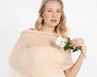 Bridal Mohair Wrap Shawl – Soft Ivory Knit Wedding Cover Up – Lightweight Sheer Evening Shrug for Bride or Bridesmaids / EMMA