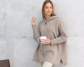 Natural Merino Wool Poncho, Oversized Woolen Sweater, Womens Warm Jumper INDIANIA cacao