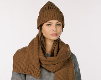 Gorro de punto de lana merino para mujer, gorro de lana natural, gorro de invierno de cachemira, gorro cálido de punto a mano de invierno, accesorios para la cabeza de mujer de lana