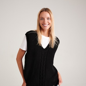 Black cashmere merino sweater vest, Knitted cashmere wool vest, Women&#39;s woolen pullover vest top, Sleeveless vintage merino knit vest ANNE