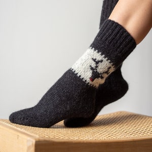 Handmade Wool Socks: Black Deer Ornament, Unisex Scandinavian Socks