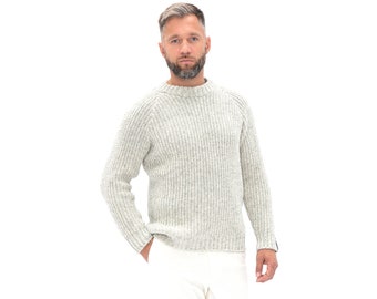 Natural Merino Wool Light Melange Sweater for Man, Knitted Mens Sweater in Scandi Style, Hand Knitted Pullover Sweater TORO / light melange