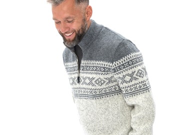 Nowy wełniany sweter męski ze zdobieniami, styl skandynawski Top 100% wełniany dla mężczyzn OLLE