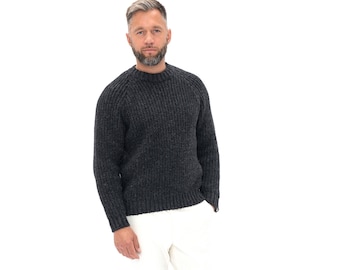 Black Merino Wool Sweater Men: Scandinavian Knit Pullover, Scandi Style Mens Pullover Merino Wool Sweater for Man / TORO