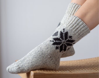 Hand Knitted Wool Socks: Gray Nordic Hygge Style