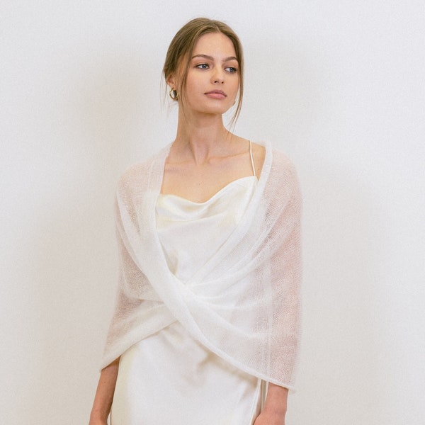 Wedding Wrap Cape, Bridal cover up, Elegant wedding knitted Shrug, Light Bridal Wrap Shawl, Luxury gift for bride / EMMA