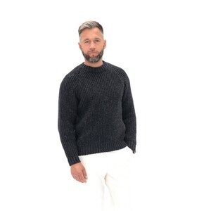 Black Wool Sweater Crew Neck for Men, Scandinavian Style Winter Men Pullover, Merino Wool Pullover TORO