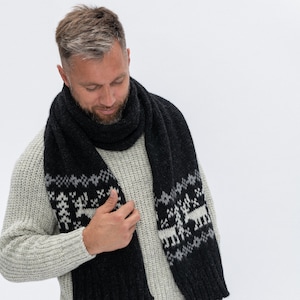 Hygge wool scarf, Warm Winter Scarf with Patters, Oversized pure wool shawl, Hand Knitted in Europe, Sustainable knit accessories